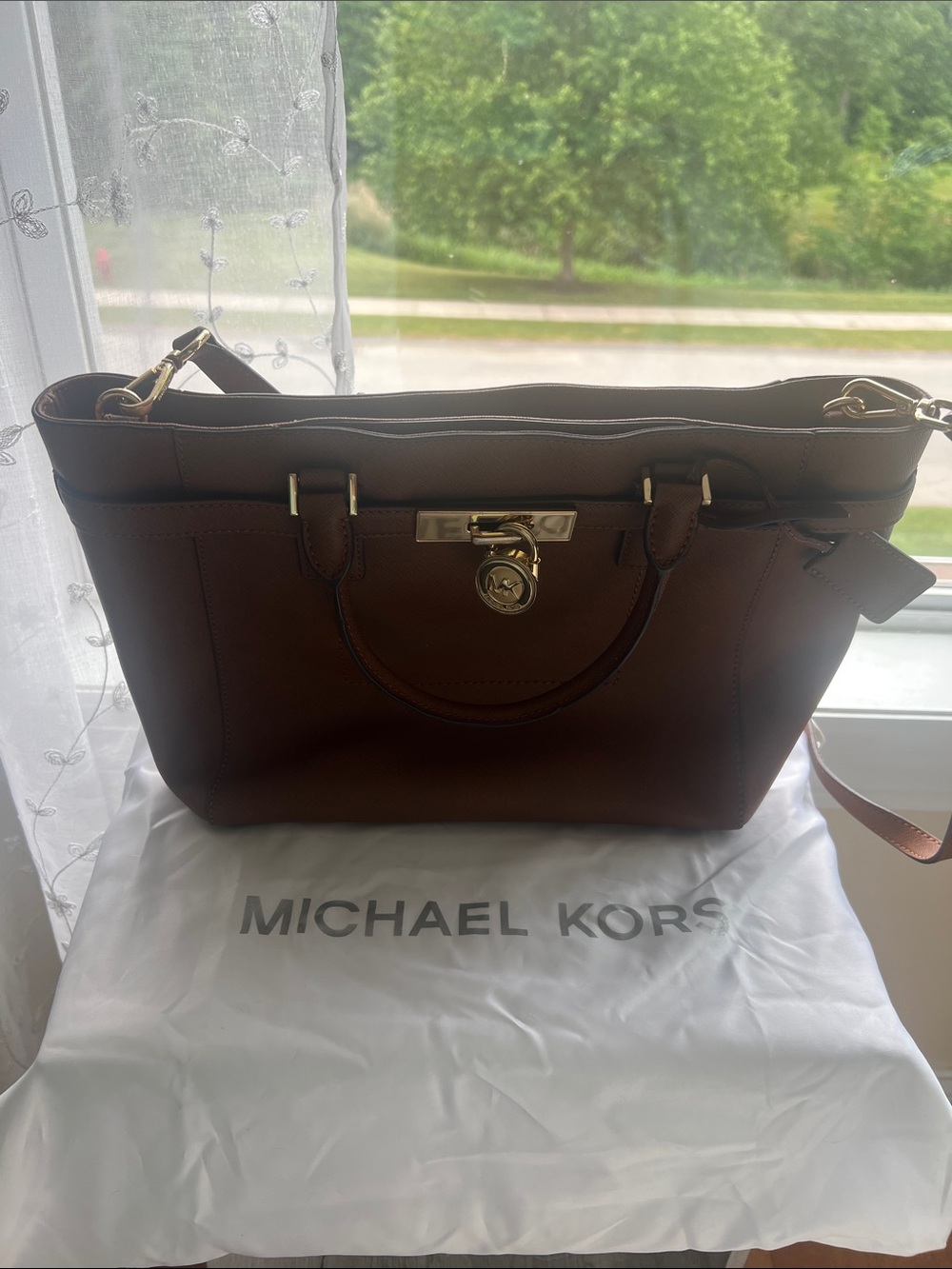 Michael Kors Brown Leather Satchel with Gold Hardware